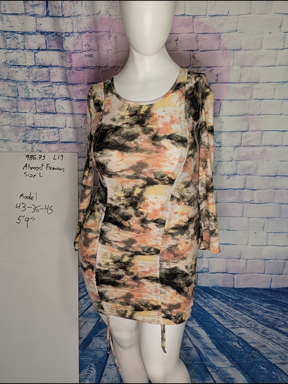 Almost Famous Pink Cream Black Abstract Scoop-Neck Mini Dress
